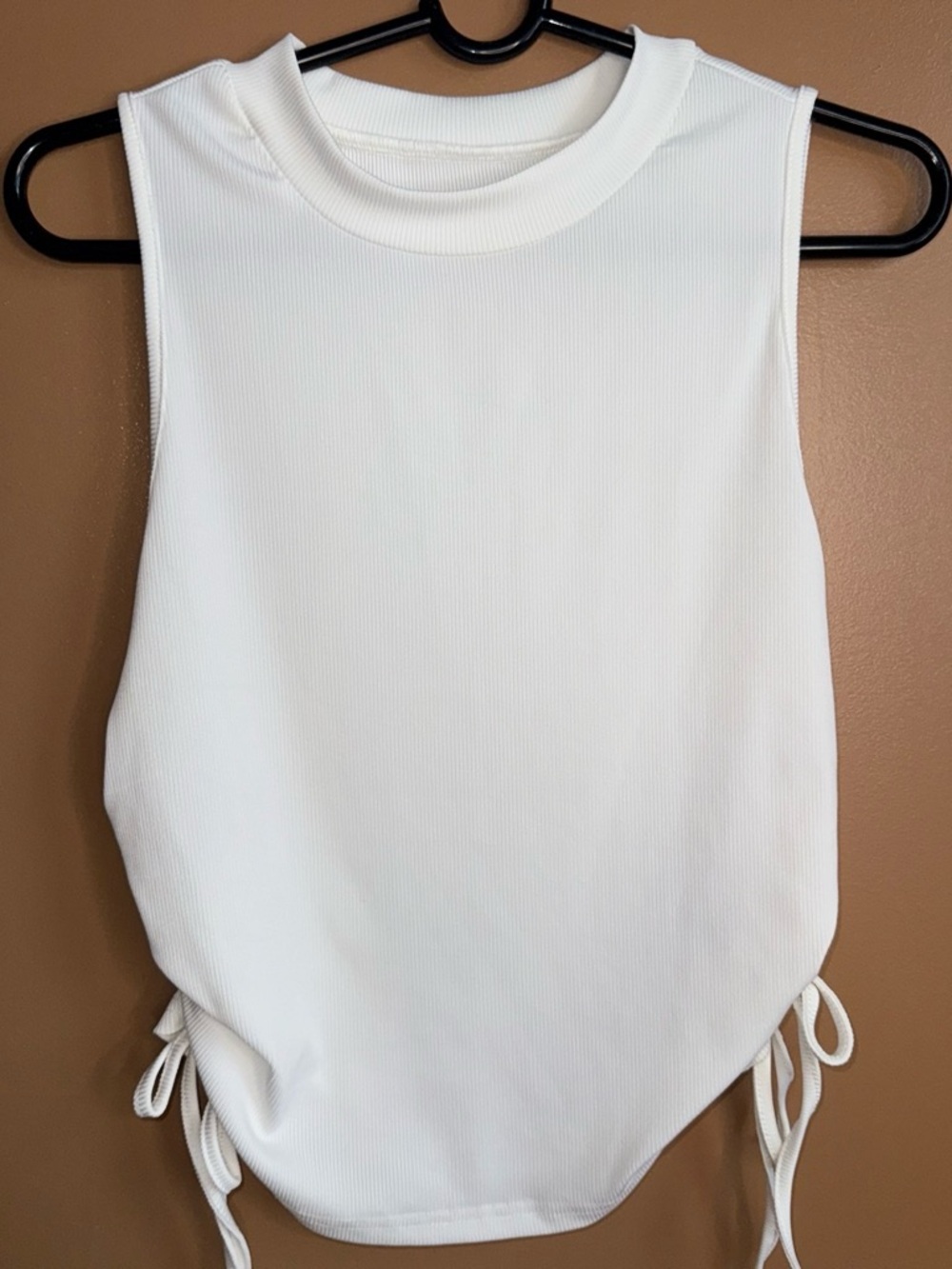 SHEIN White Ribbed Sleeveless Tank with Side Drawstrings